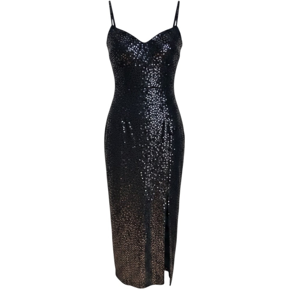 Vintage Michele Vincent‎ Black Sequin Maxi Dress 90s Prom Gown Size 13/14